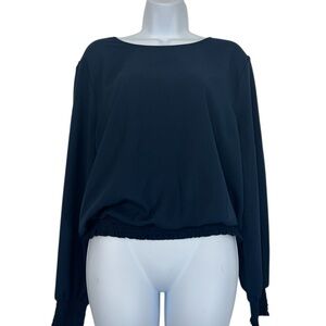 Zenana Blue Smocked Waist Blouse XL Long Sleeve Lightweight Top